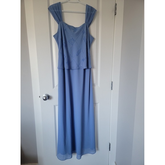 Linea Domani Dresses & Skirts - Linea Domani Vintage Elegant Dusty Blue Maxi Dress with Beaded Bodice